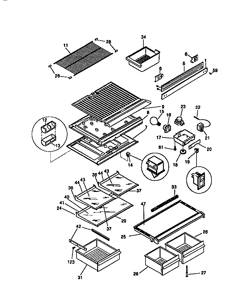 Shelves, controls, divider, mullion