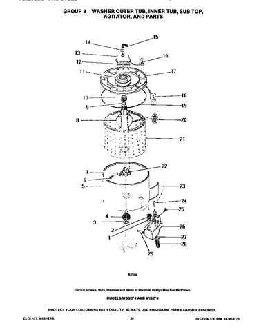 Outer/inner tubs, sub top & agitator