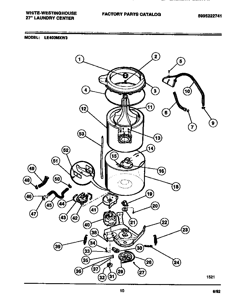 Agitator, washtub and motor