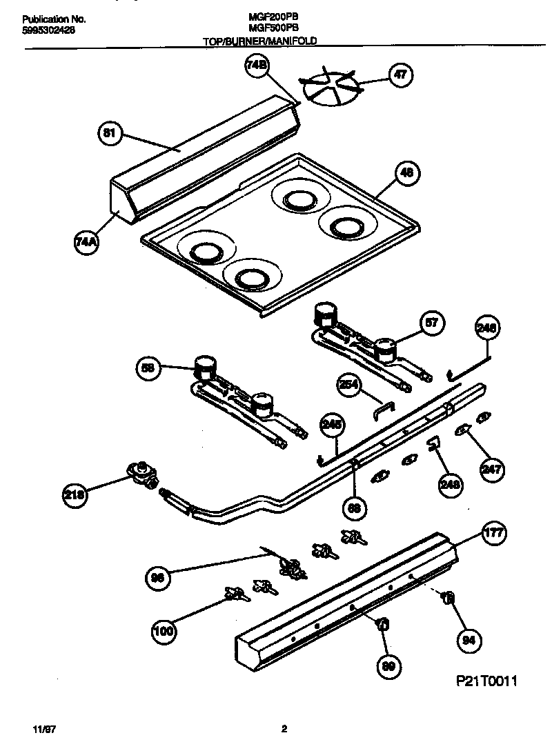 Top/burner/manifold
