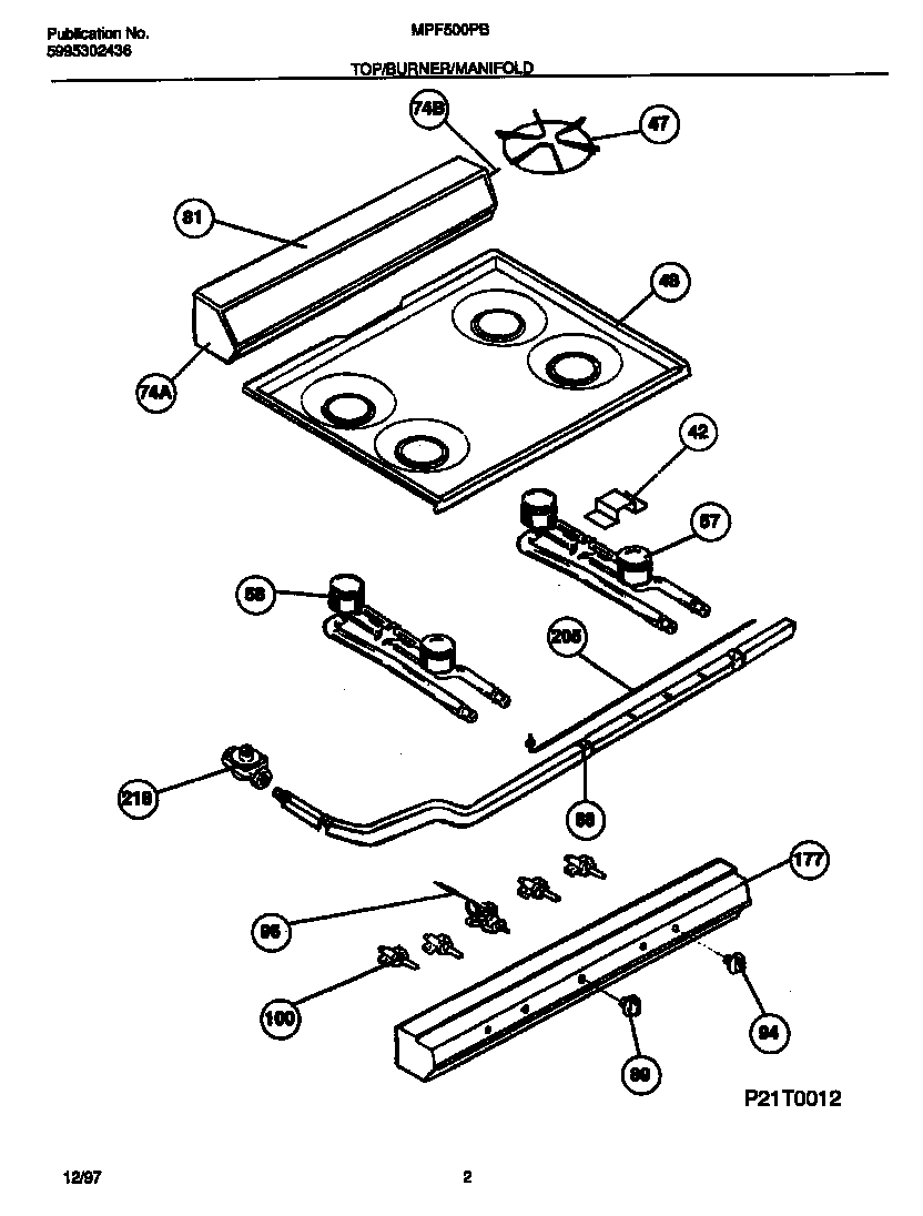 Top/burner/manifold