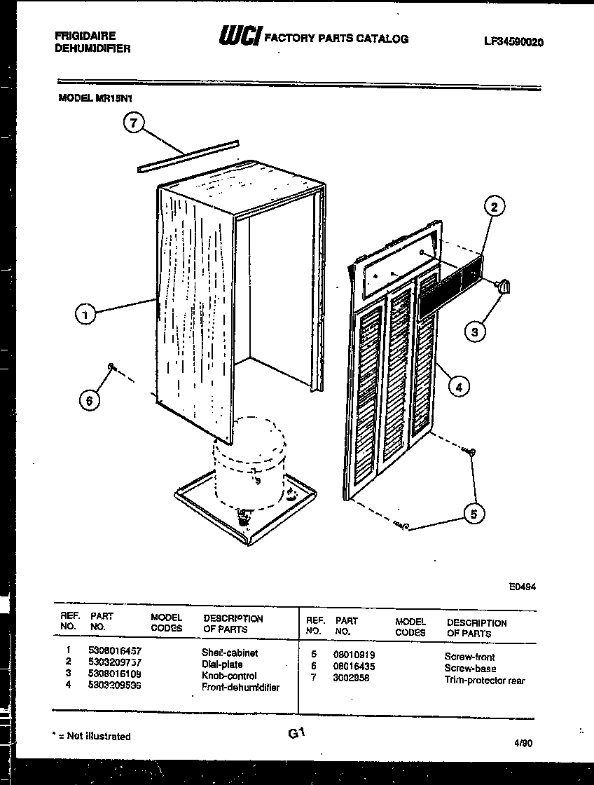 Cabinet and control parts