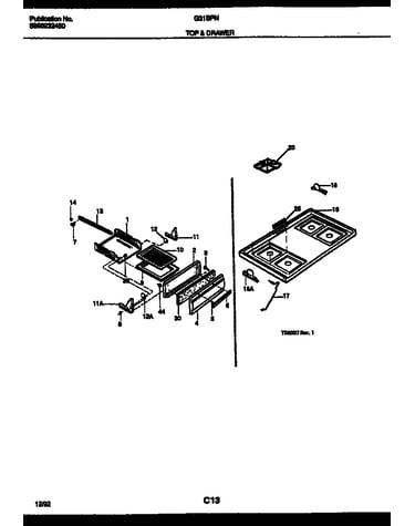 Cooktop and broiler drawer parts