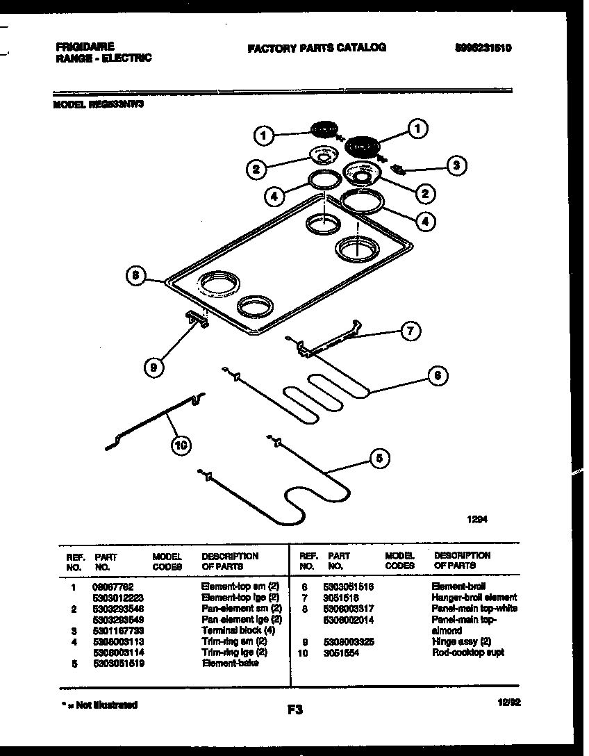 Cooktop and broiler parts