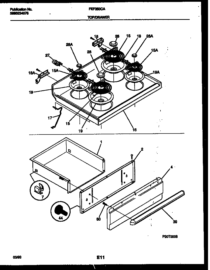 Cooktop and drawer parts