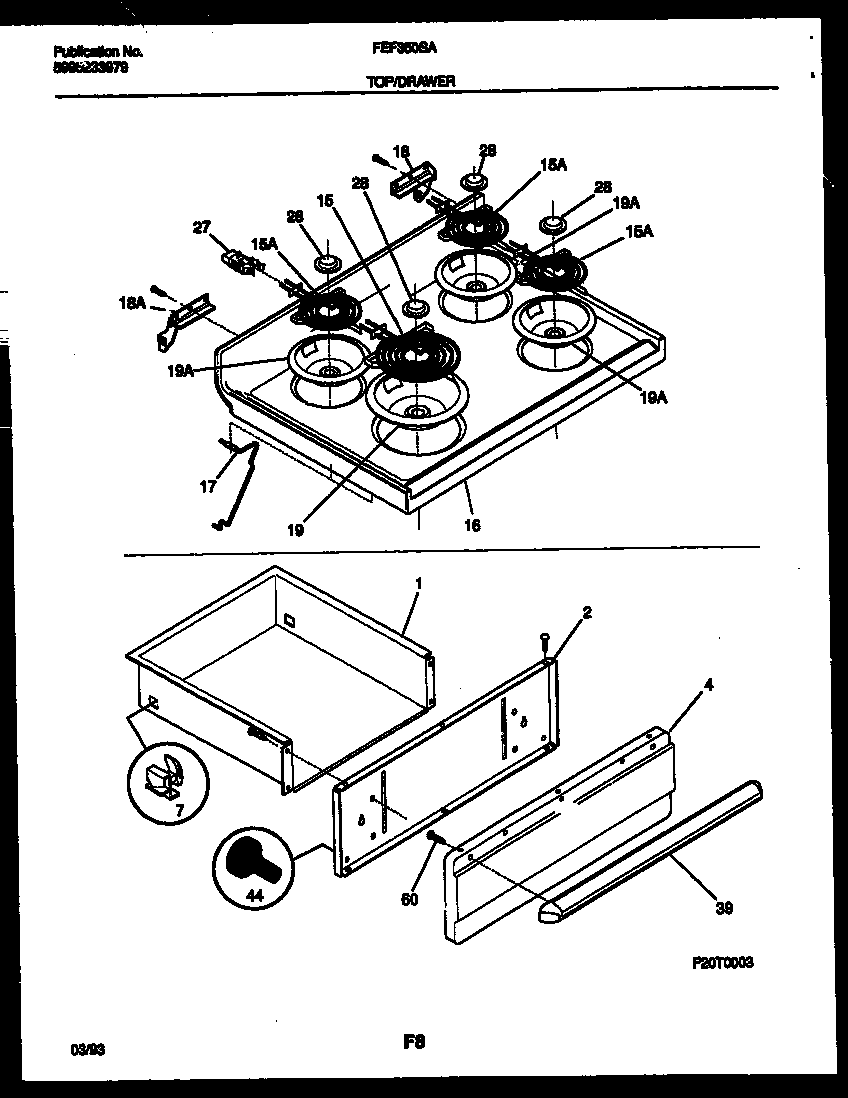 Cooktop and drawer parts