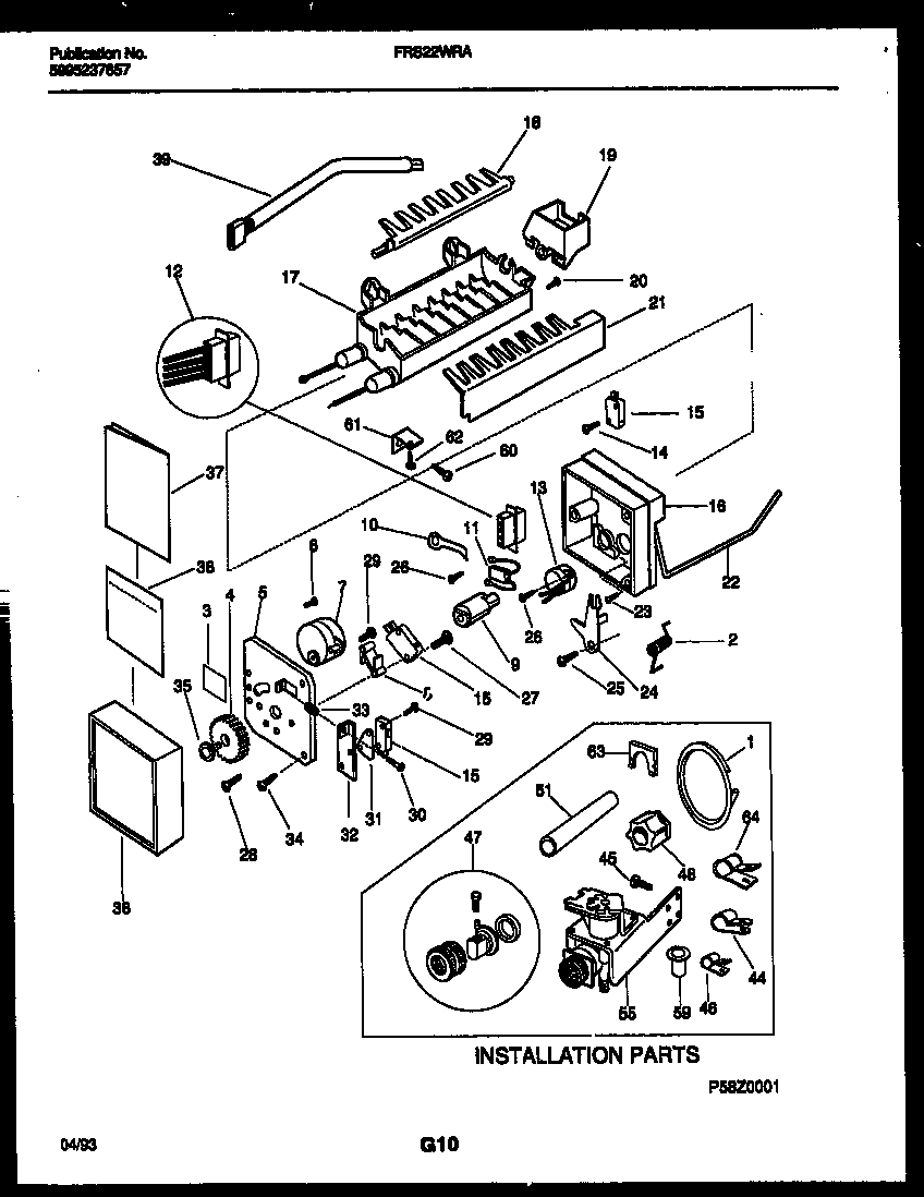 Ice maker and installation parts