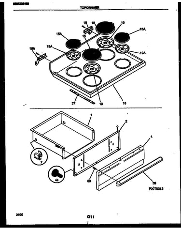 Cooktop and drawer parts
