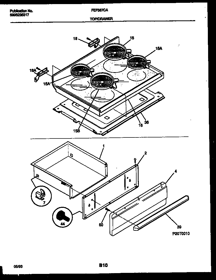 Cooktop and drawer parts