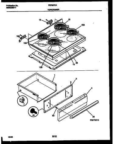 Cooktop and drawer parts