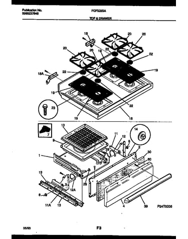 Cooktop and broiler drawer parts