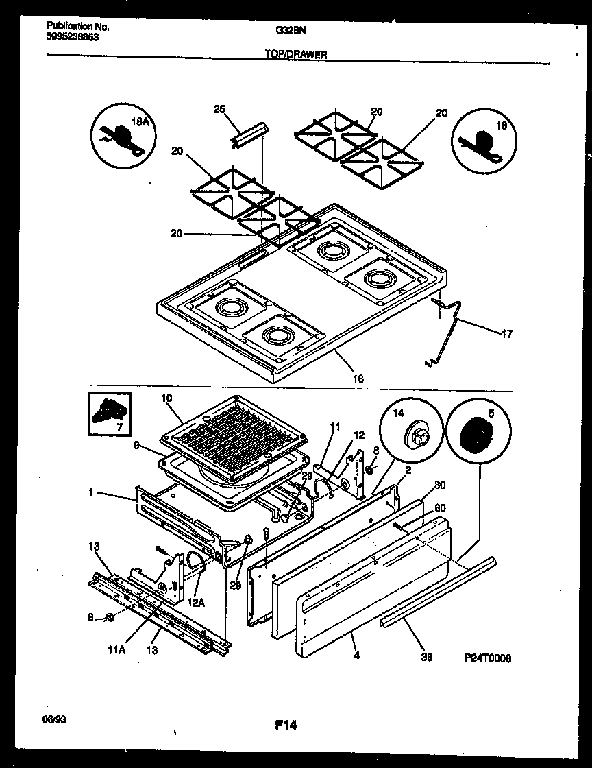 Cooktop and broiler drawer parts