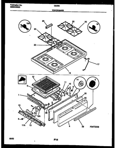 Cooktop and broiler drawer parts