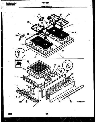 Cooktop and broiler drawer parts