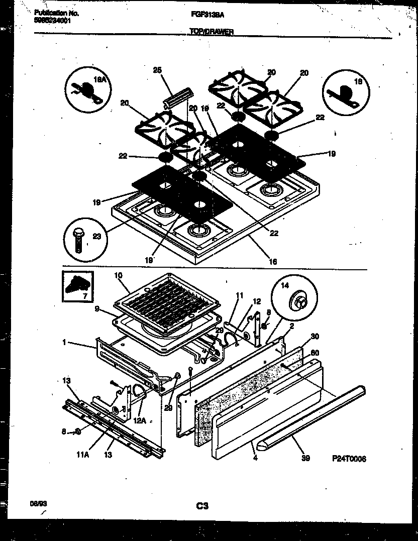 Cooktop and broiler drawer parts