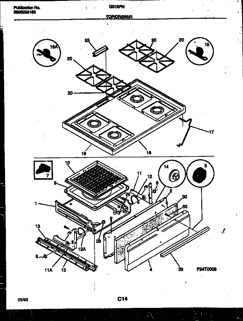 Cooktop and broiler drawer parts