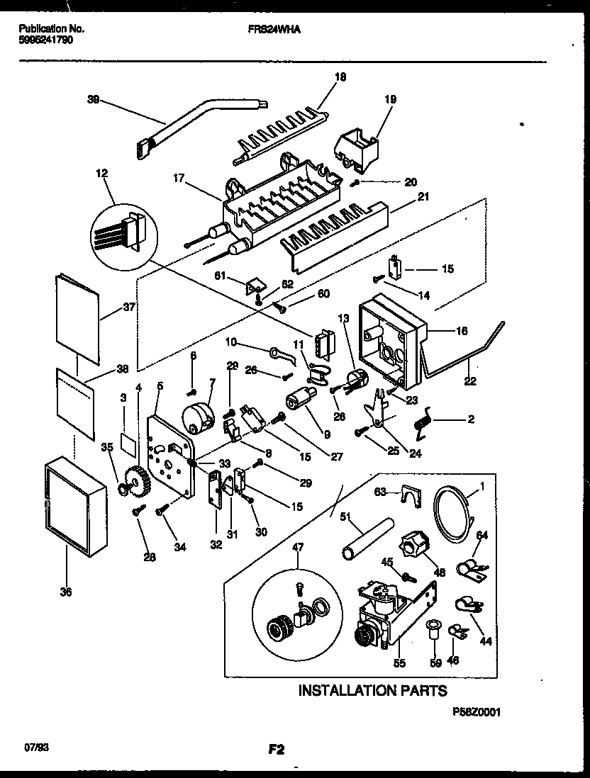 Ice maker and installation parts
