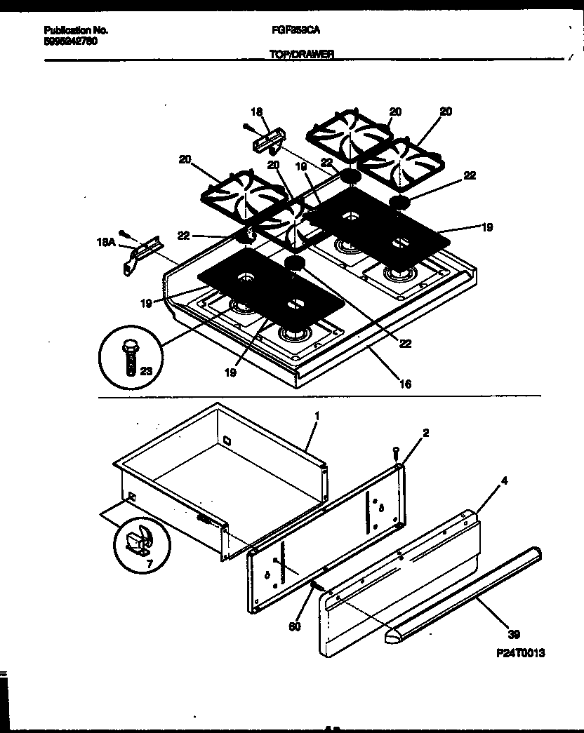 Cooktop and drawer parts