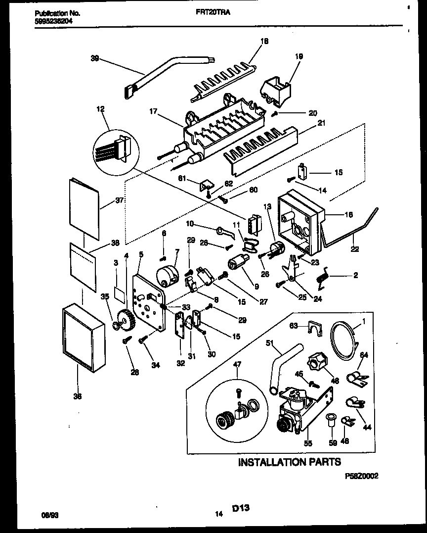 Ice maker and installation parts