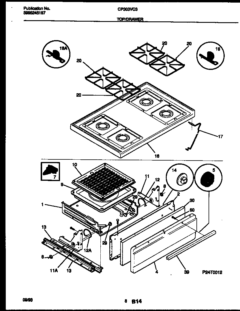 Cooktop and broiler drawer parts