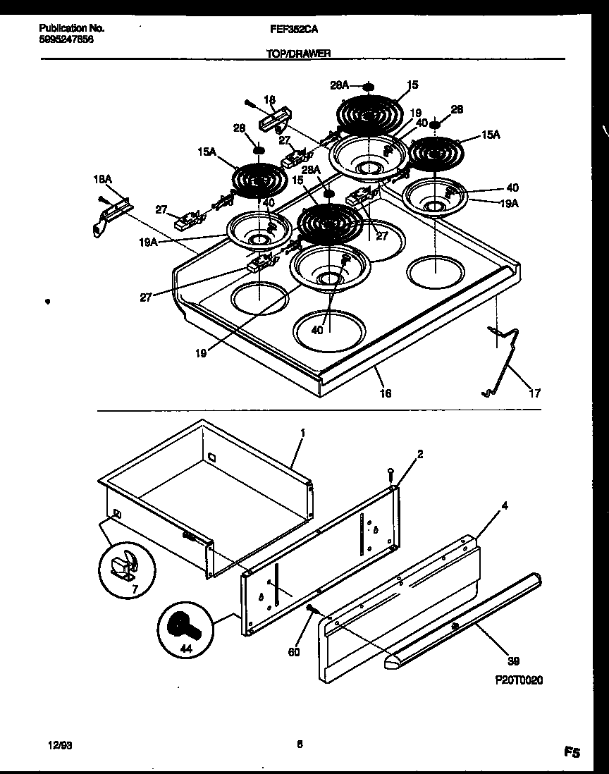 Cooktop and drawer parts