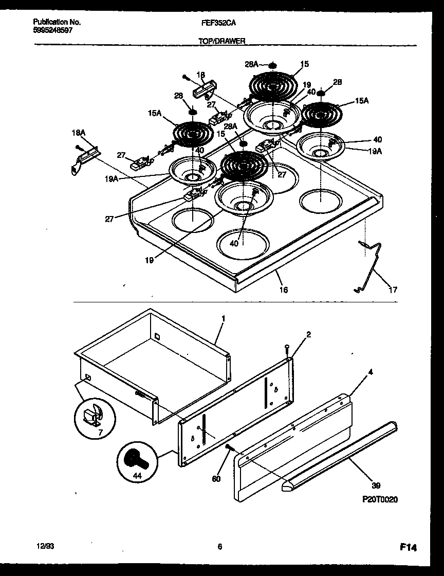 Cooktop and drawer parts