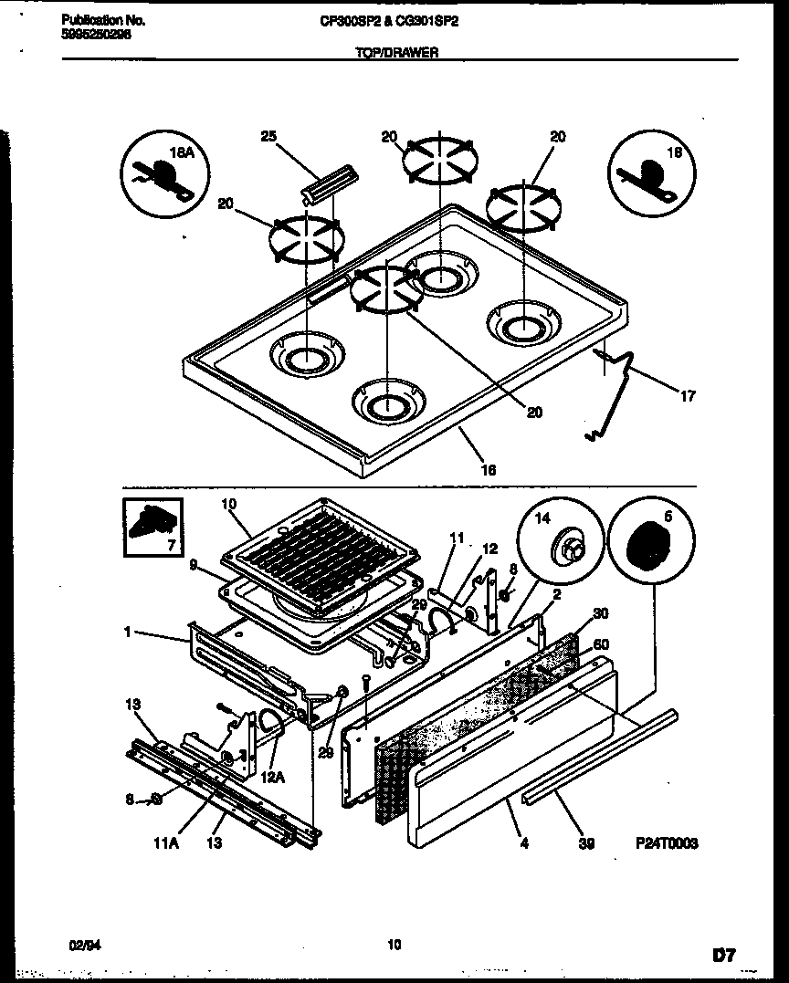 Cooktop and broiler drawer parts