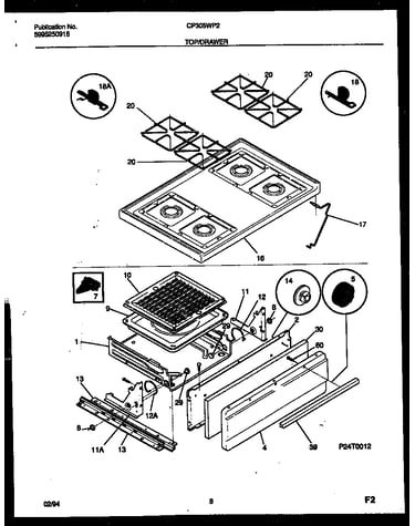Cooktop and broiler drawer parts
