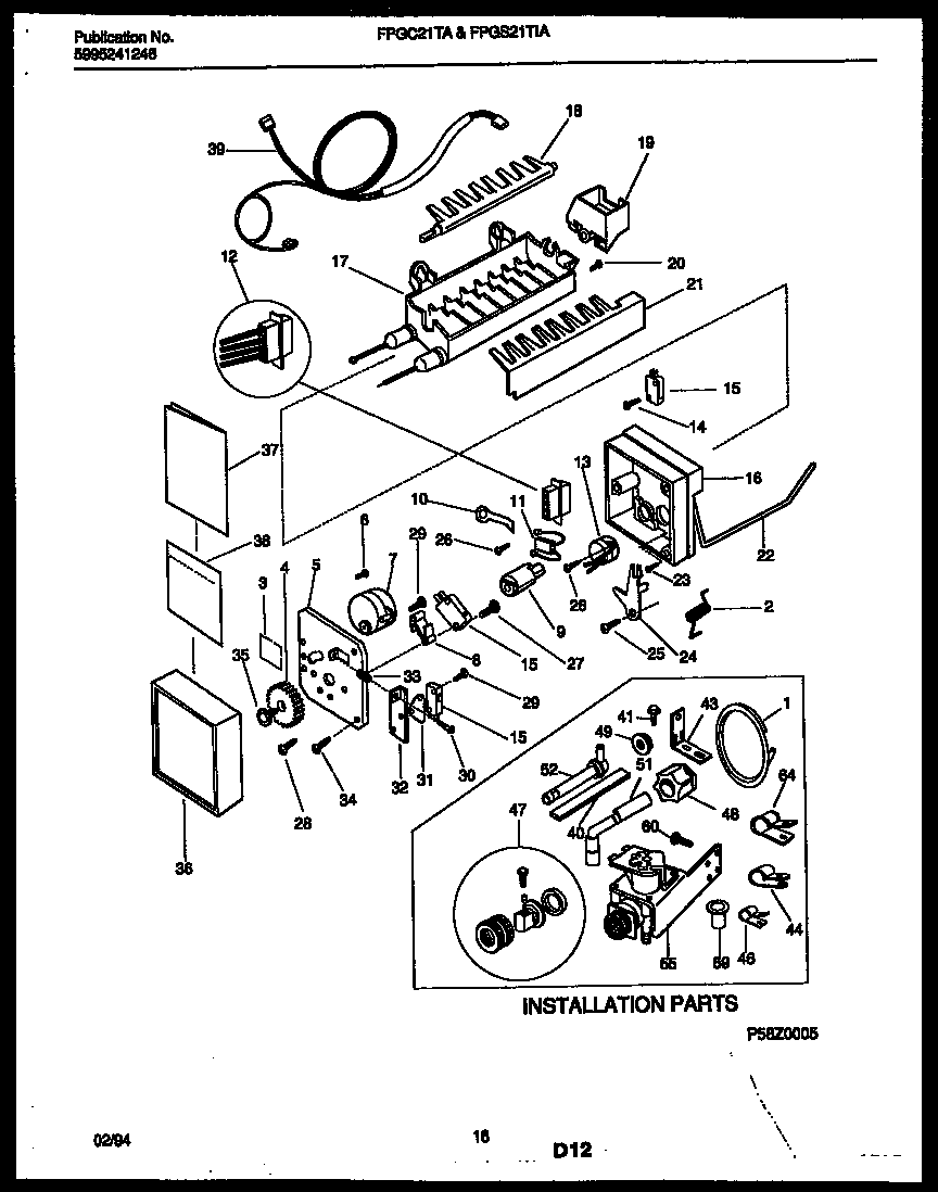 Ice maker and installation parts