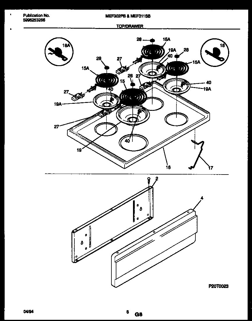 Cooktop and drawer parts