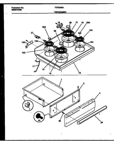 Cooktop and drawer parts