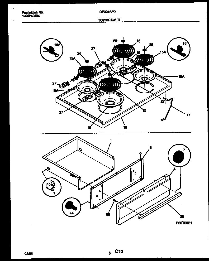 Cooktop and drawer parts