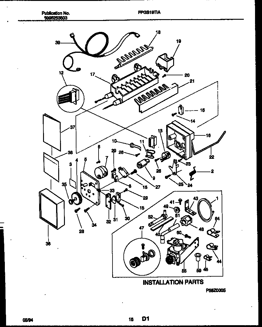 Ice maker and installation parts