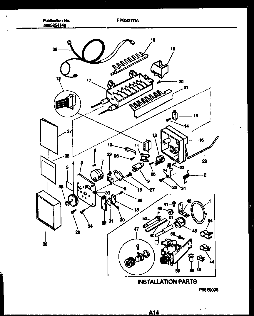 Ice maker and installation parts