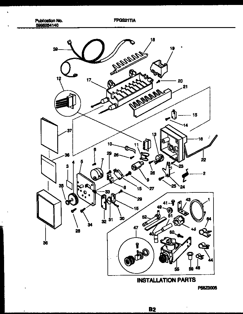 Ice maker and installation parts