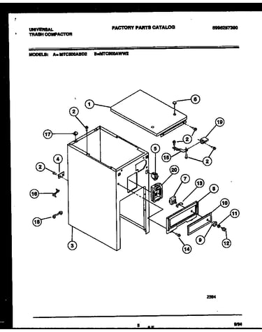Cabinet and control parts