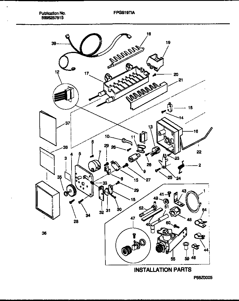 Ice maker and installation parts