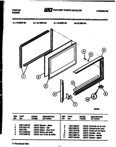 Upper oven door parts