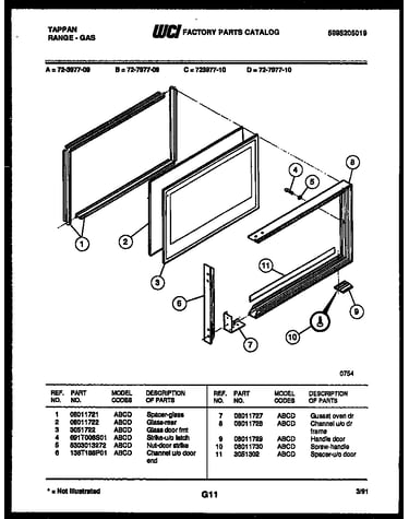 Upper oven door parts