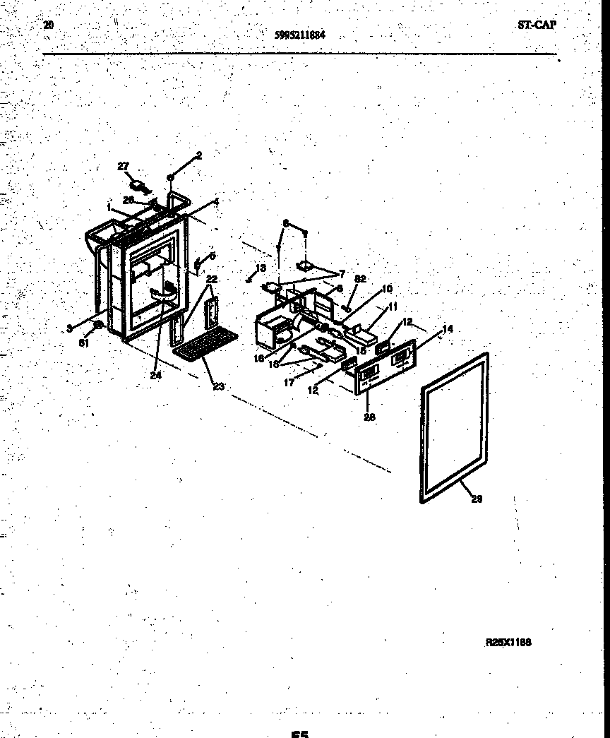 Ice door, dispenser and water tank