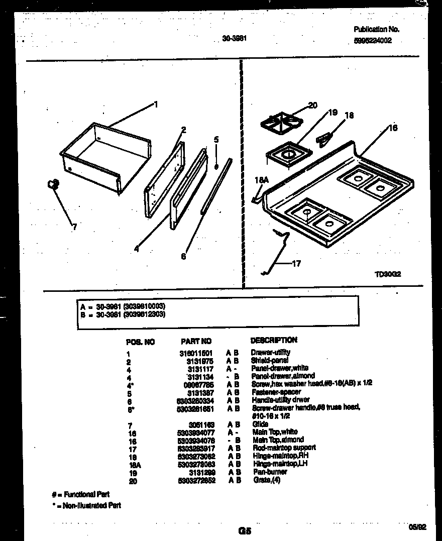 Cooktop and drawer parts