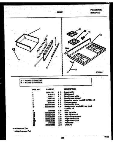 Cooktop and drawer parts
