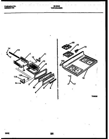 Cooktop and broiler drawer parts