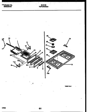 Cooktop and broiler drawer parts