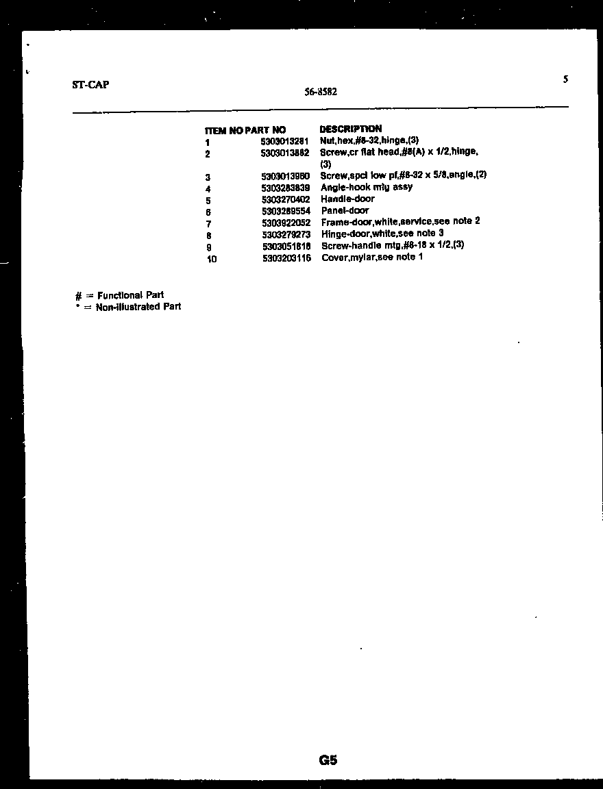 Non-illustrated parts
