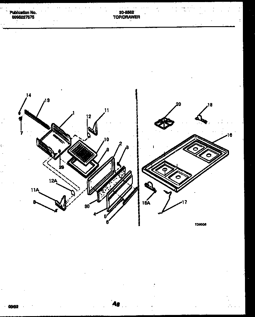 Cooktop and broiler drawer parts