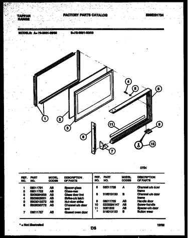 Upper oven door parts