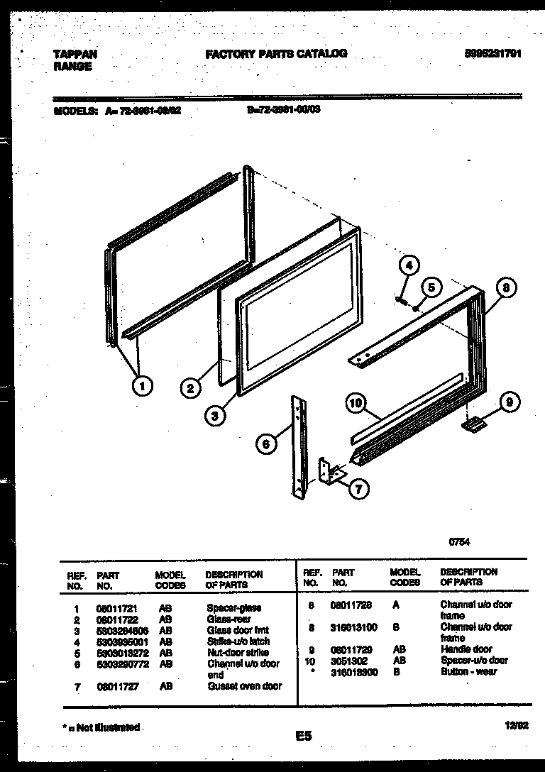Upper oven door parts