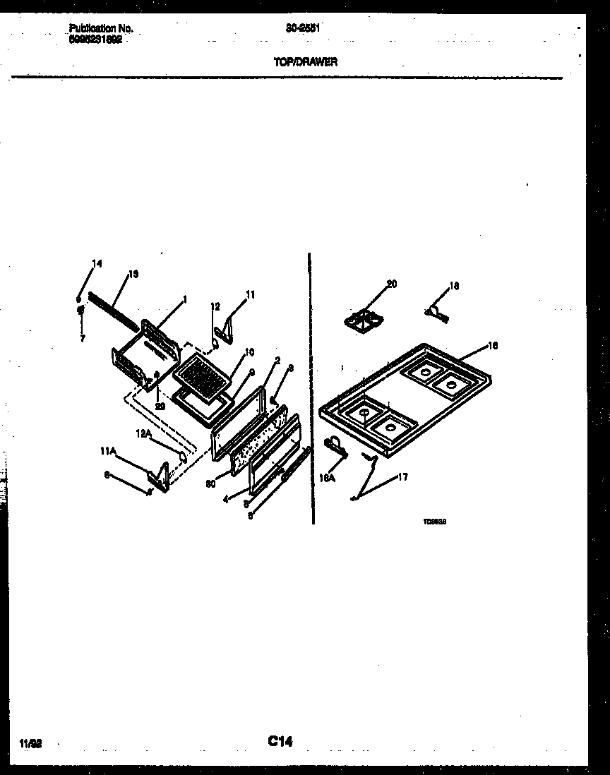 Cooktop and broiler drawer parts