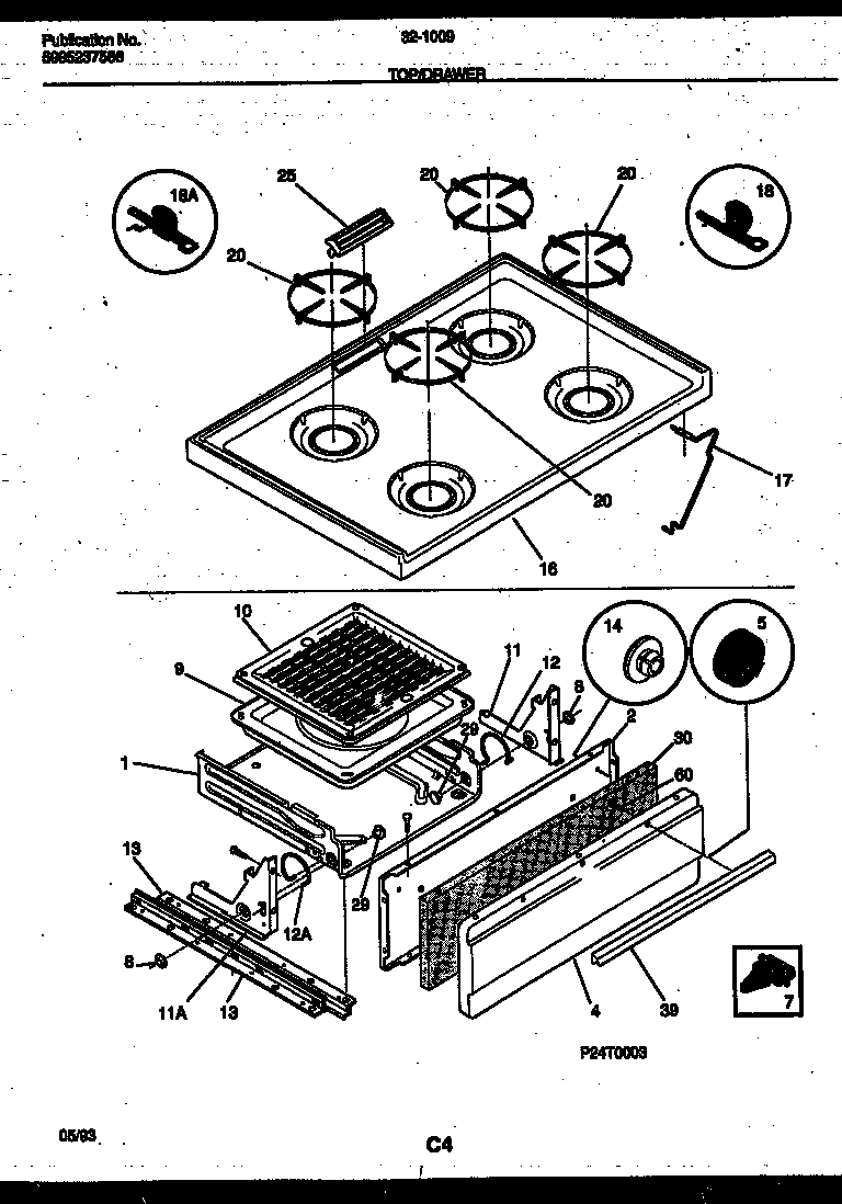 Cooktop and broiler drawer parts